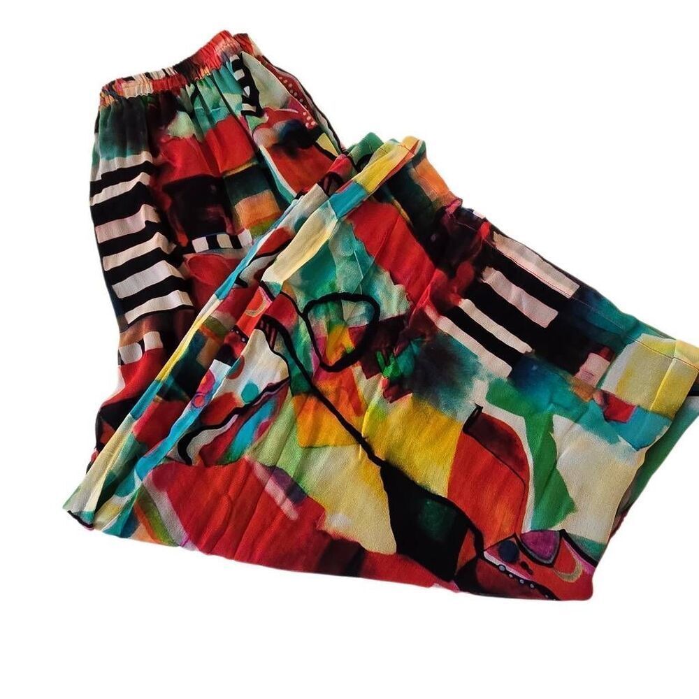 Sterling Styles Womens Artistic Boho Wide-Leg Crop Palazzo Pants Multicolor OS - Picture 3 of 12